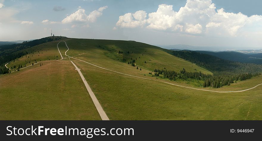 Feldberg, highest mountain in the german Black Forest, seen from Mt. Seebuck. Feldberg, highest mountain in the german Black Forest, seen from Mt. Seebuck