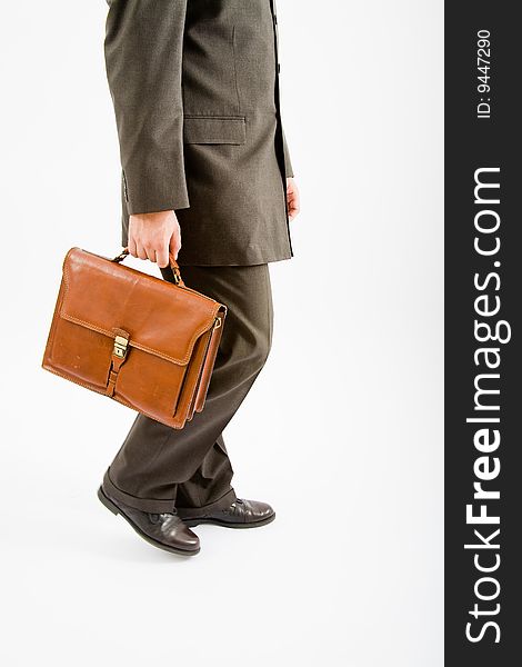 Business man suite and bag on white background