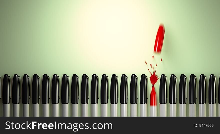 Felt tip marker breaks the line in a burst of red ink. Felt tip marker breaks the line in a burst of red ink.