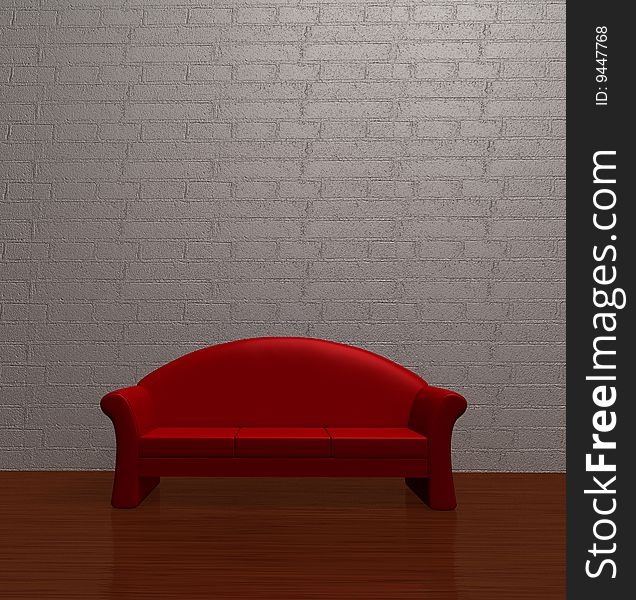 Minimalist interior visualization with red couch. Minimalist interior visualization with red couch.