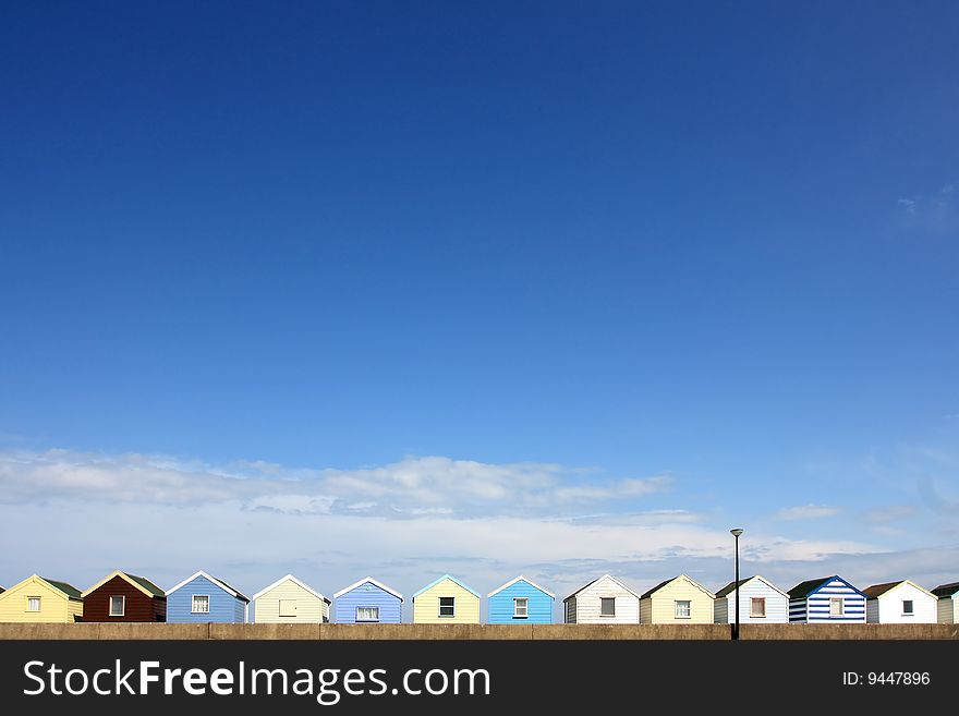 Beach huts wide angle shot in southwold uk. Beach huts wide angle shot in southwold uk