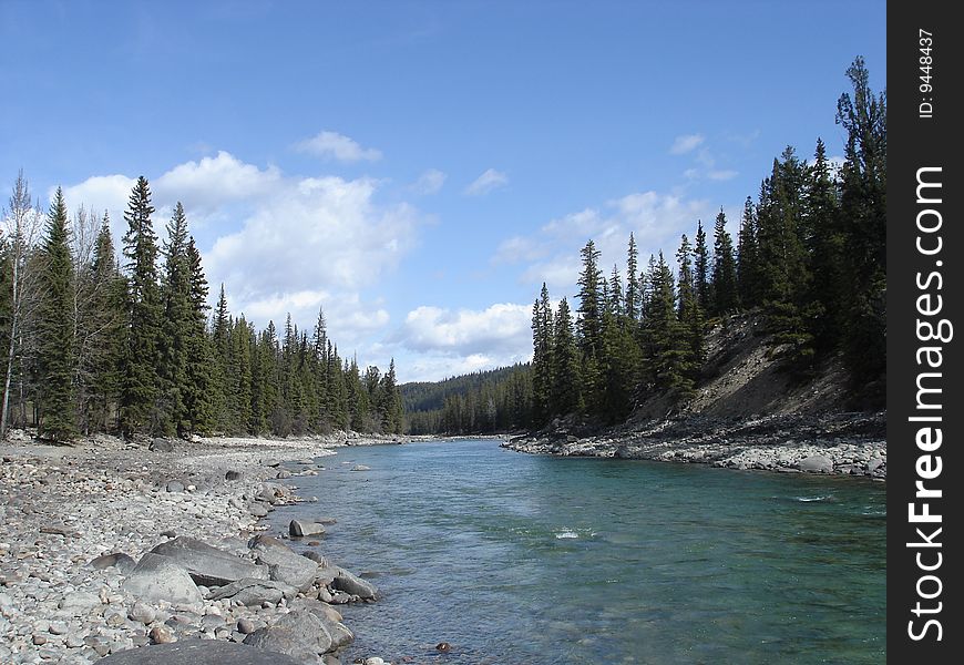 A river where there is much white water river rafting, near Jasper, Alberta, Canada. A river where there is much white water river rafting, near Jasper, Alberta, Canada.