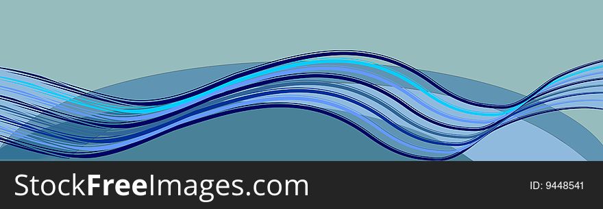 Illustration in blue tones with decorative waves lines. Illustration in blue tones with decorative waves lines.