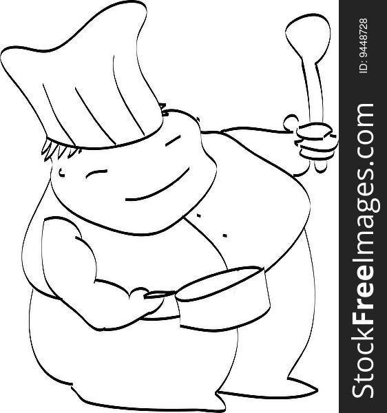 Vector illustration of a happy chef cooking