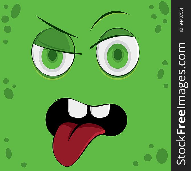 Funny cartoon monster face. Emotion illustration