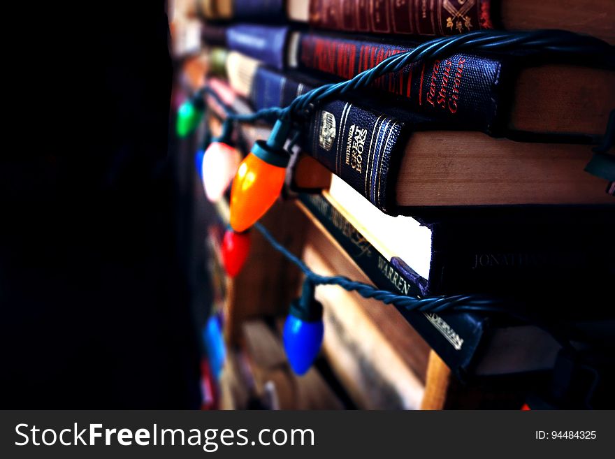 Books Wrapped In Christmas Lights