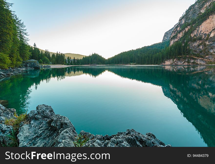 Alpine Lake In Dolomites, Italy