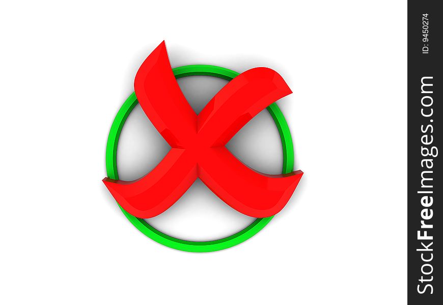 3d illustration of green round and red cross, cancel symbol. 3d illustration of green round and red cross, cancel symbol