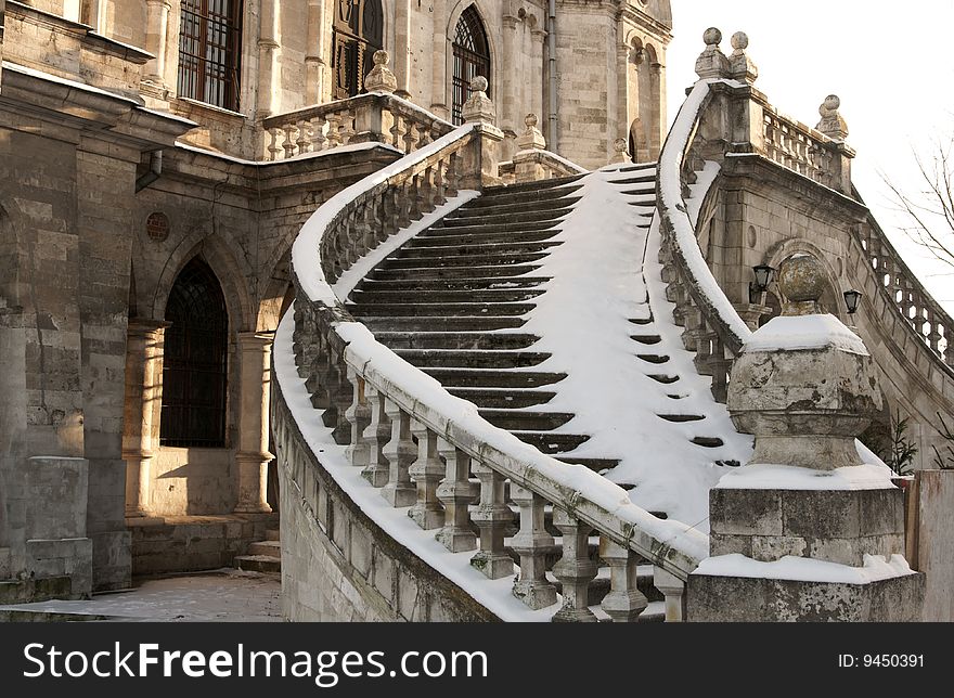 Fragment of a church ladder, it is photographed in the winter. Fragment of a church ladder, it is photographed in the winter