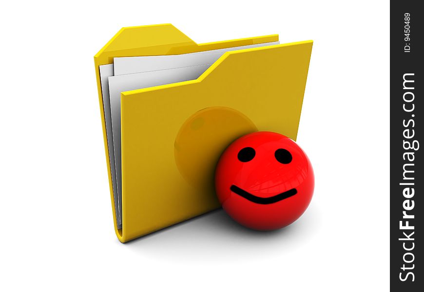 3d illustration of folder icon and red smiley