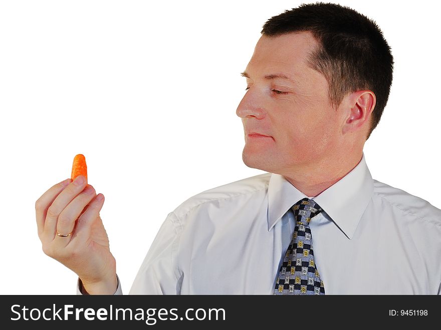 Men with simple orange carrot. Men with simple orange carrot