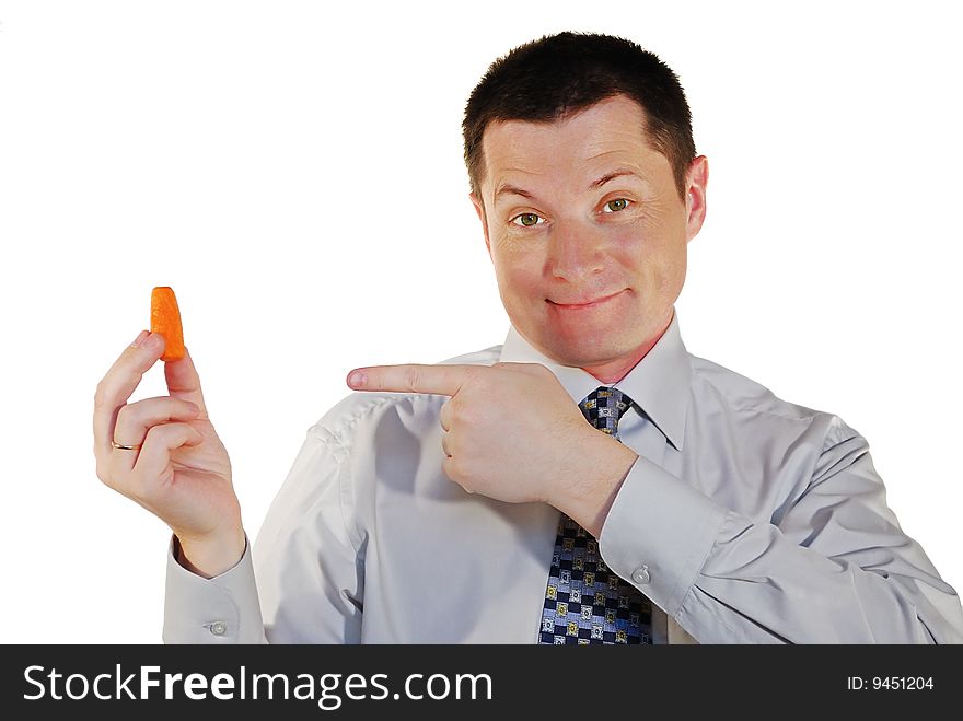 Men with simple orange carrot. Men with simple orange carrot