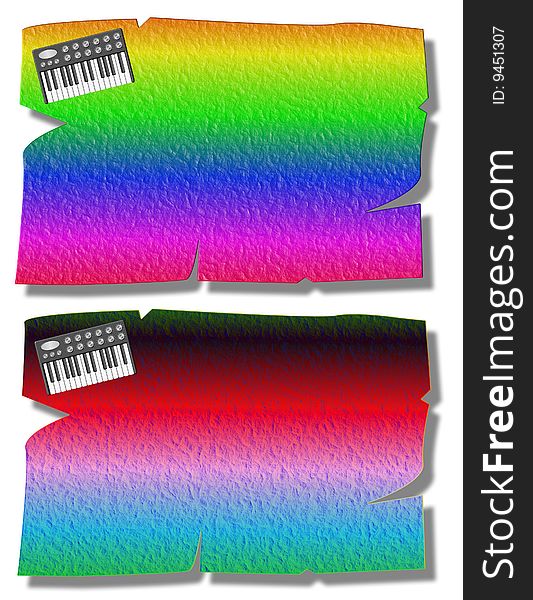 Keyboard musical psychedelic colorful papers. Keyboard musical psychedelic colorful papers