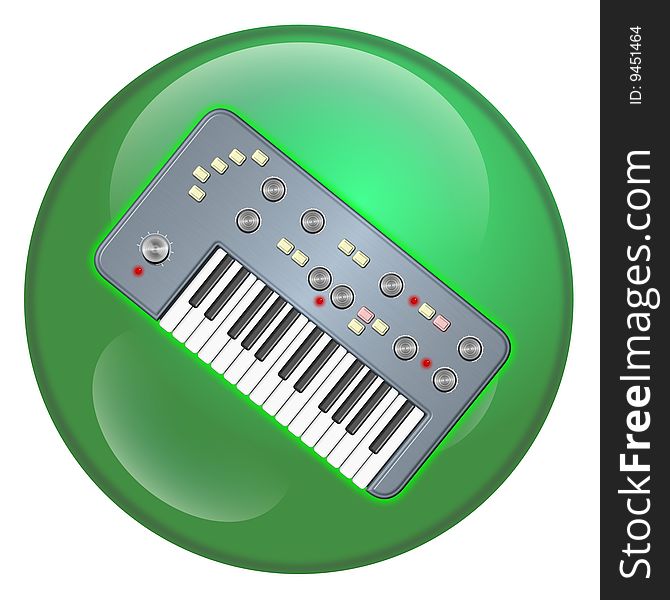 Glassy green orb with vintage keyboard. Glassy green orb with vintage keyboard