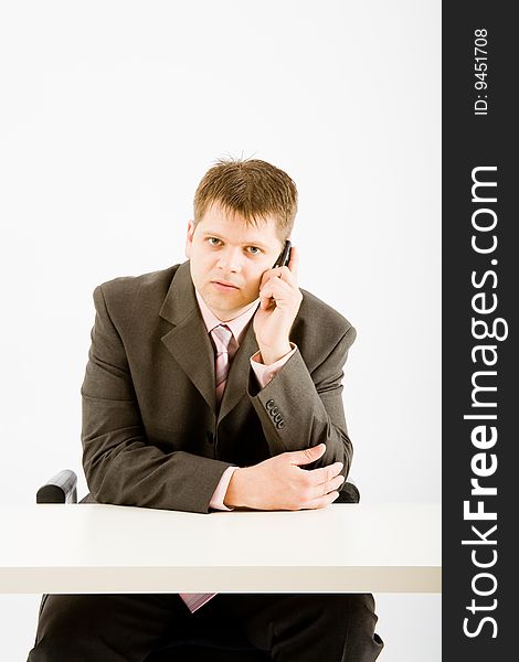 Business man suite and bag on white background