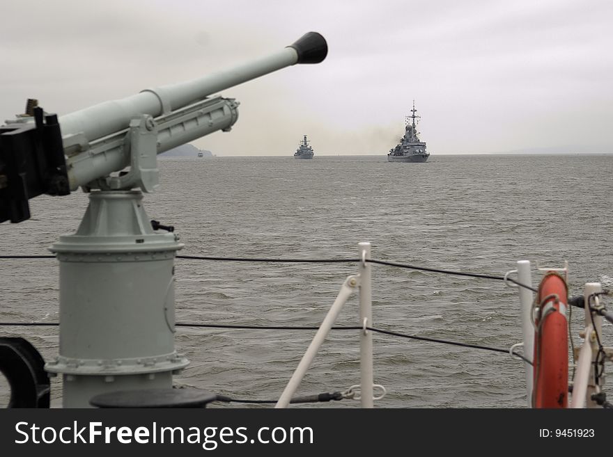 Military warship sailing at sea. Military warship sailing at sea