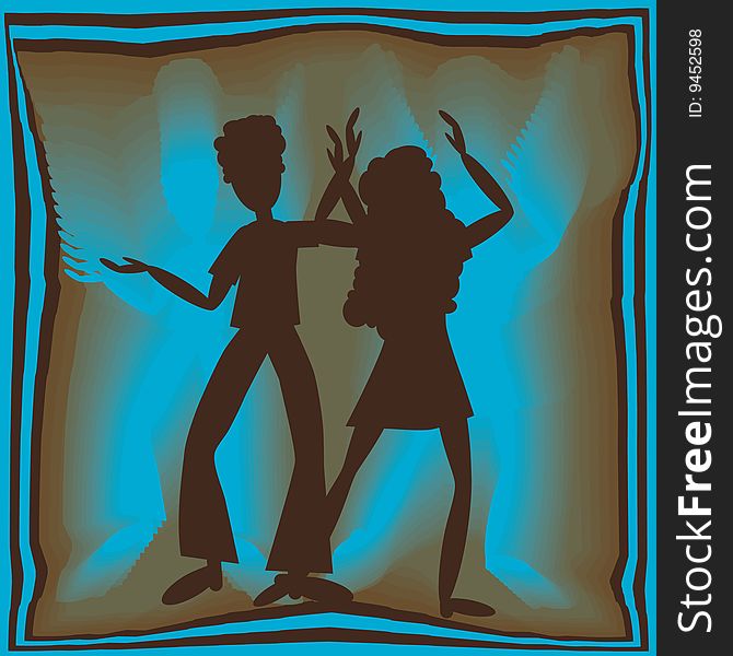 Retro couple dancing in blue light with brown background. Retro couple dancing in blue light with brown background