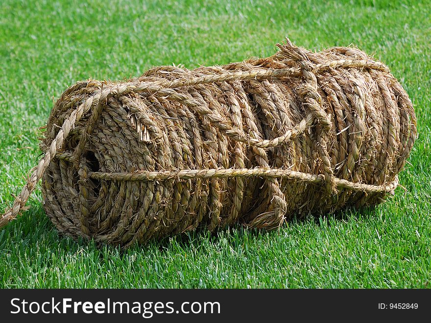 Bundle of straw on the lawn
