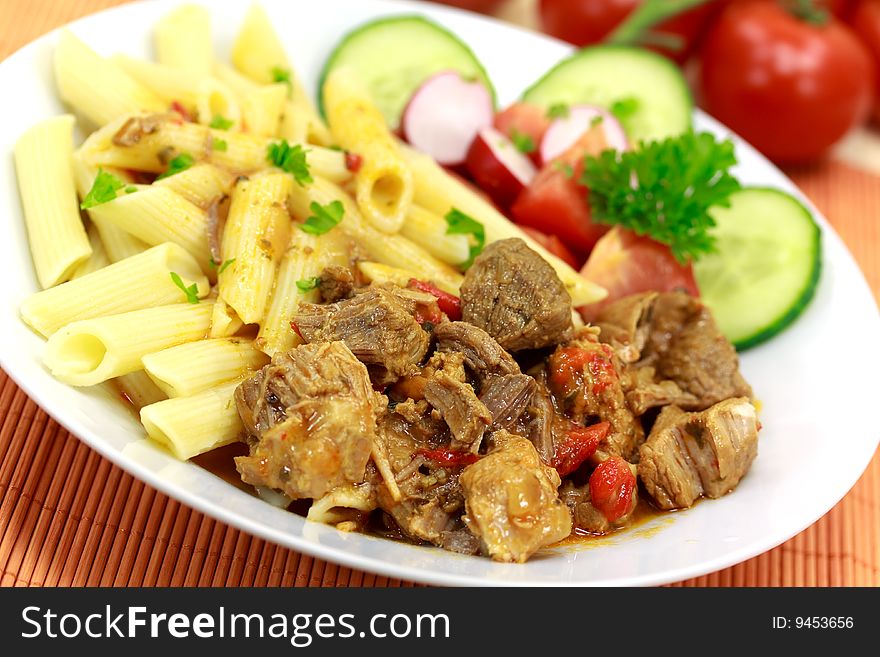 Goulash Meat With Penne Noodles