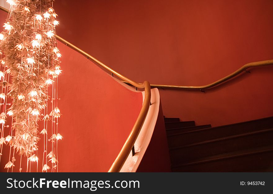 Classical interior stair design in red color