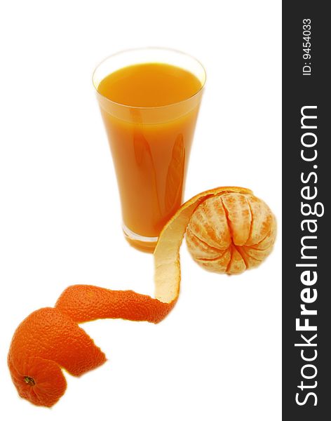 Mandarins and juice glass removed on a white background. Mandarins and juice glass removed on a white background
