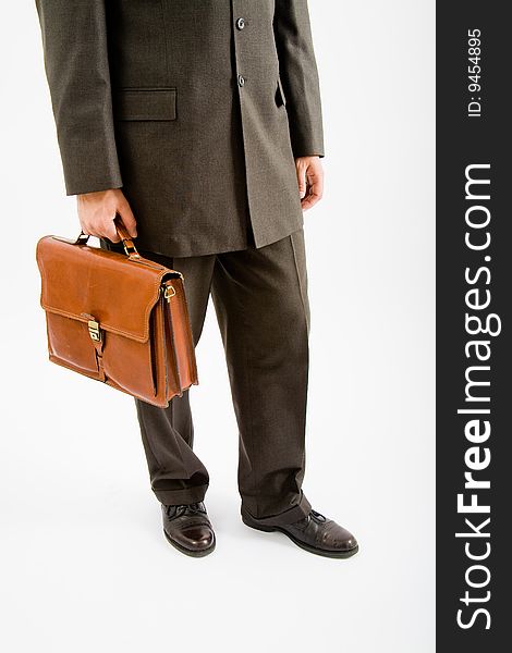 Business man suite and bag on white background