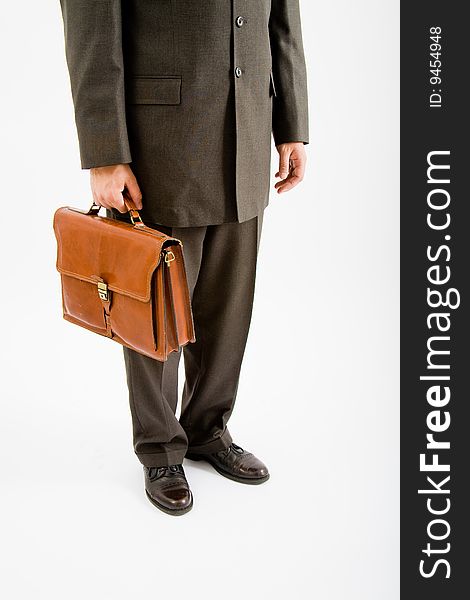 Business man suite and bag on white background