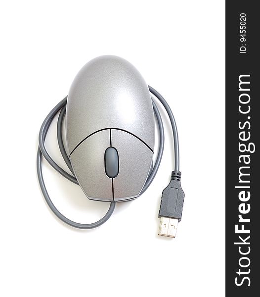 Mouse with wire on a white