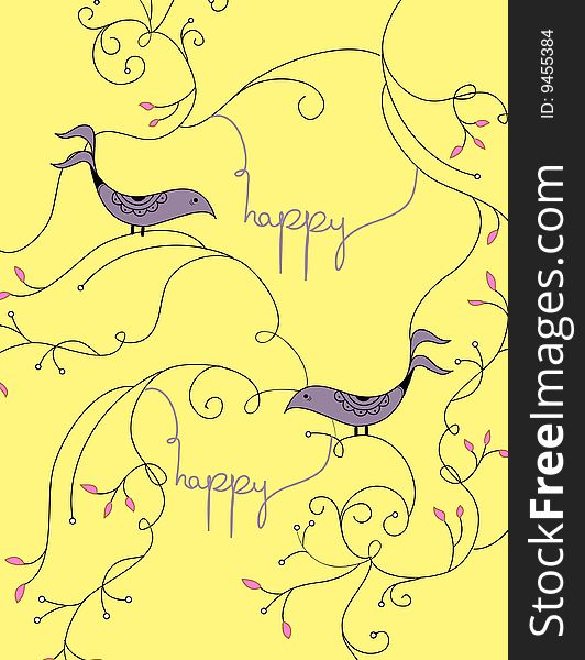 Cute bird and floral swirl wallpaper design. Cute bird and floral swirl wallpaper design