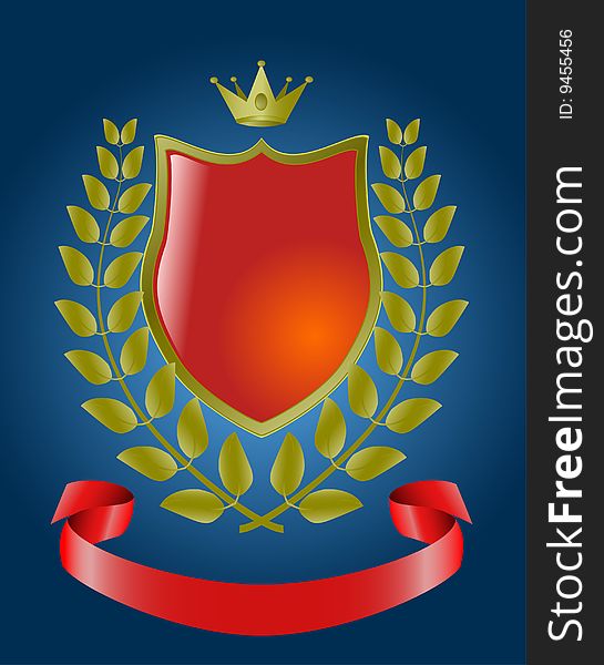 Red heraldic symbols, vector shield on blue background. Red heraldic symbols, vector shield on blue background