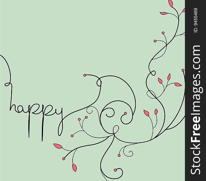 Floral swirl and happy text background design. Floral swirl and happy text background design