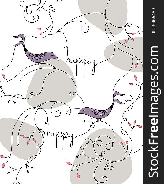 Vector seamless bird and floral swirl pattern. Vector seamless bird and floral swirl pattern