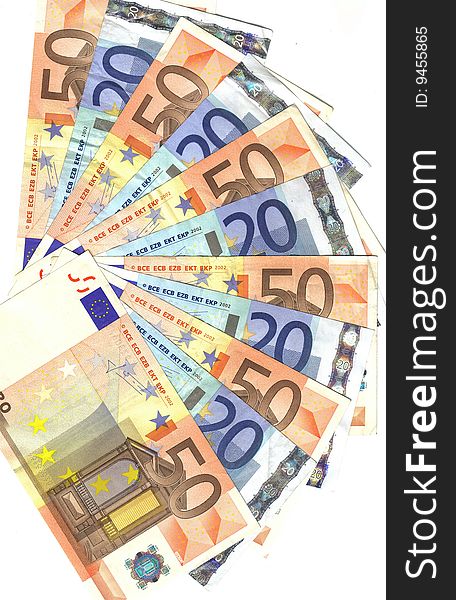 Range of notes, 20 and 50 euro. Range of notes, 20 and 50 euro