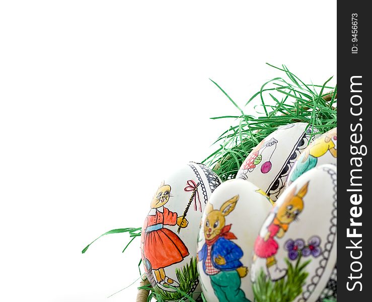 Colored easter eggs on white background