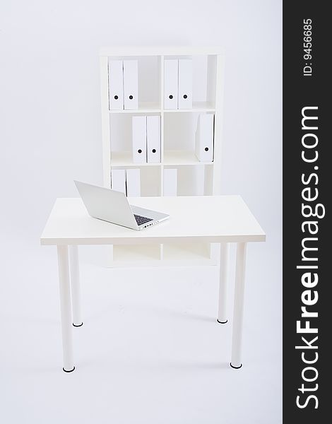 Moder office workplace with white furnitures. Moder office workplace with white furnitures