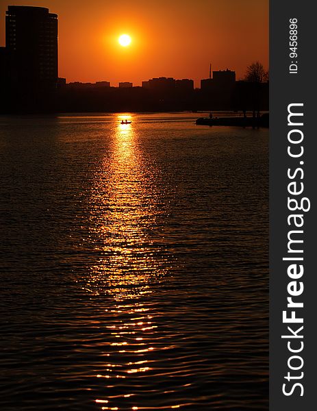 View of the sunset over the city