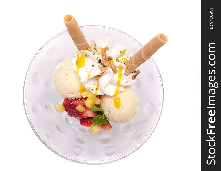 Gourmet ice cream in a bowl isolated