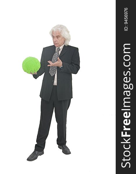 Older man in suit with relax ball. Older man in suit with relax ball