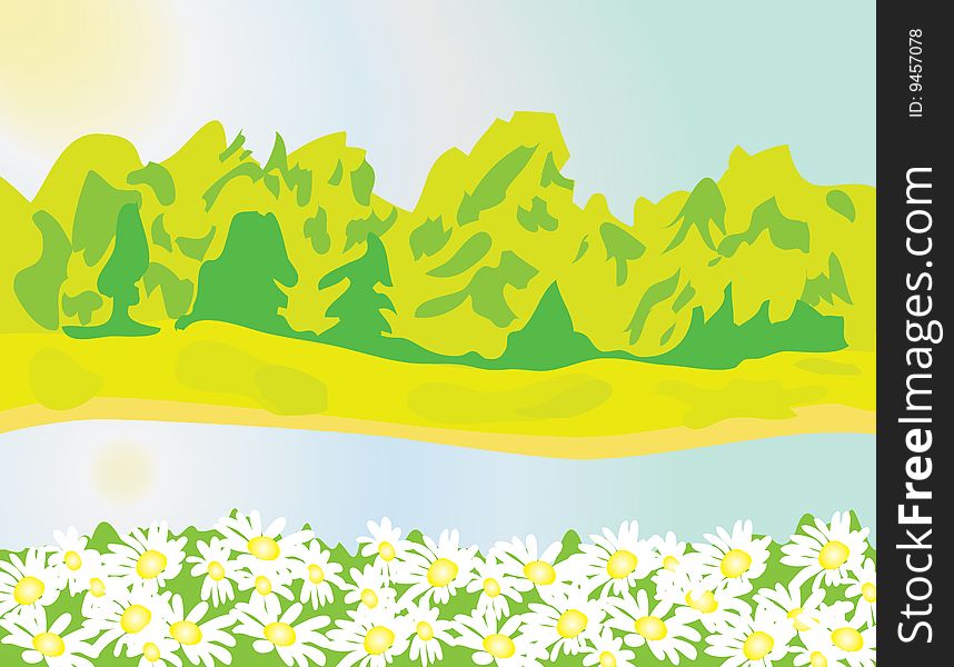 Riverbanks in the summer heat. Vector illustration