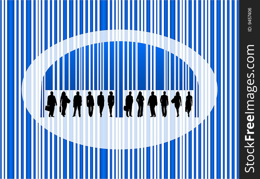 Illustration of barcode and people