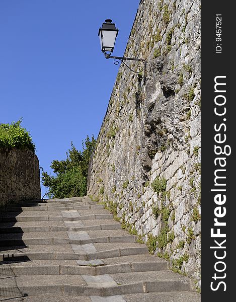 Old stairs, in village of Lauzerte, France