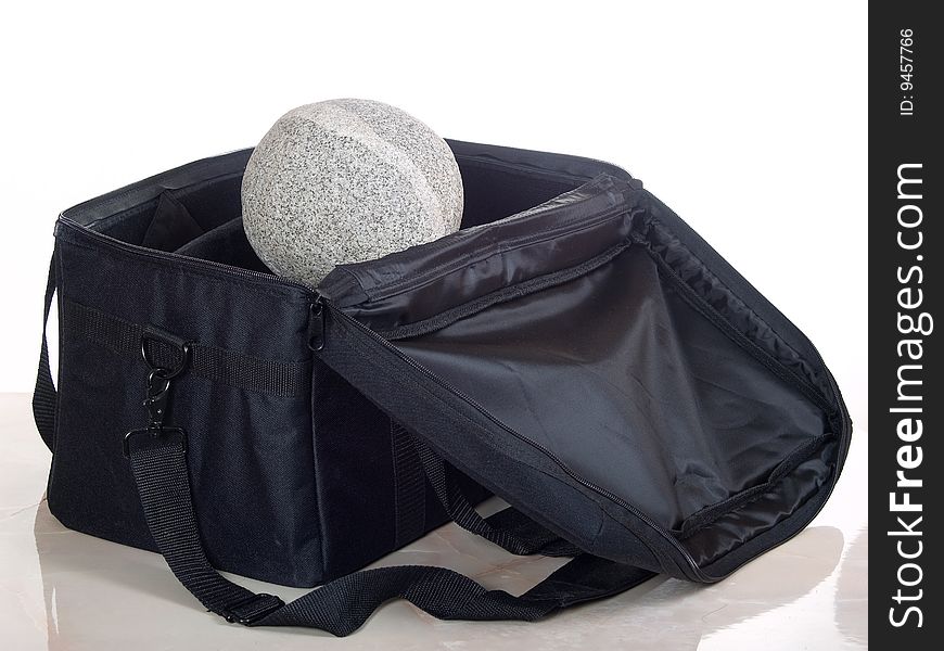 Round stone on black large bag. Round stone on black large bag