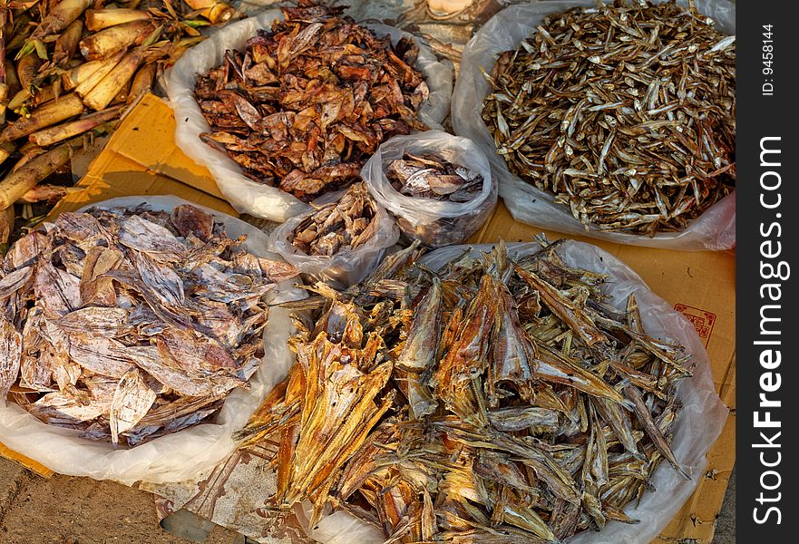 Dried fish on a fish market