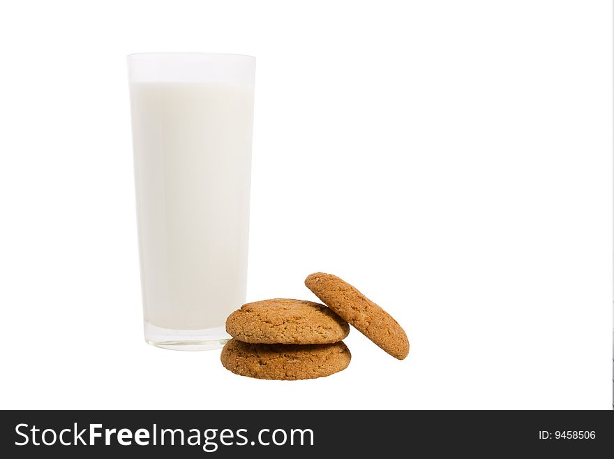 Cookies and milk. Isolated on white. Cookies and milk. Isolated on white.