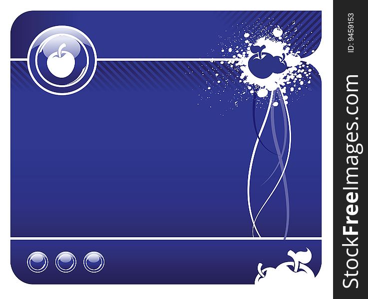 Beautiful blue background with the button, lines and blots