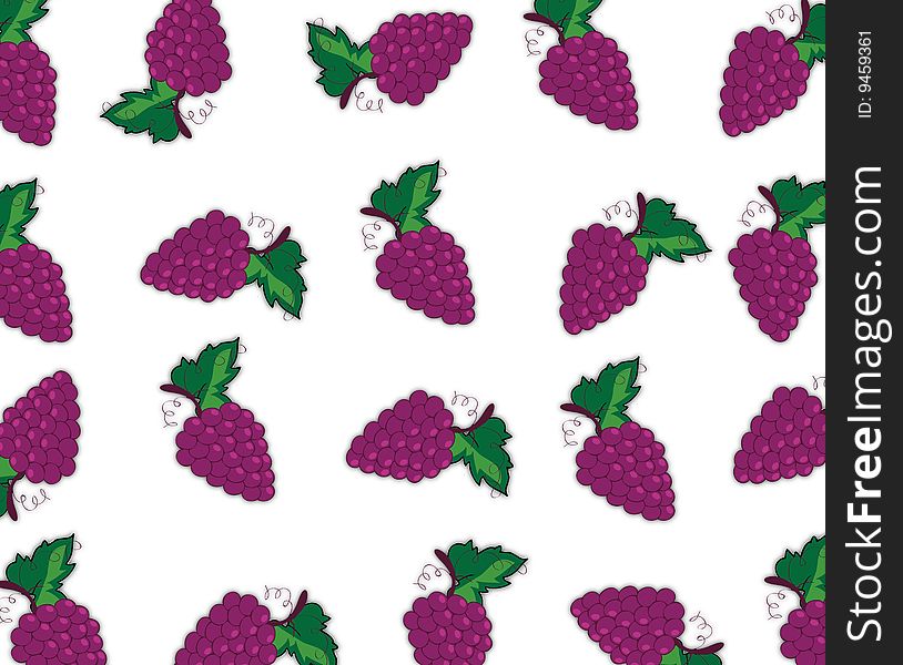 Seamless background with cartoon grapes with leaf