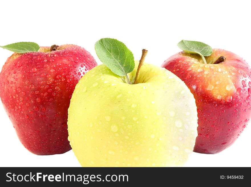 Three apples on a white background, it is isolated.