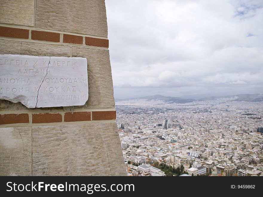 A nice view of the city of Athens, Greece from the Lykavittos hill