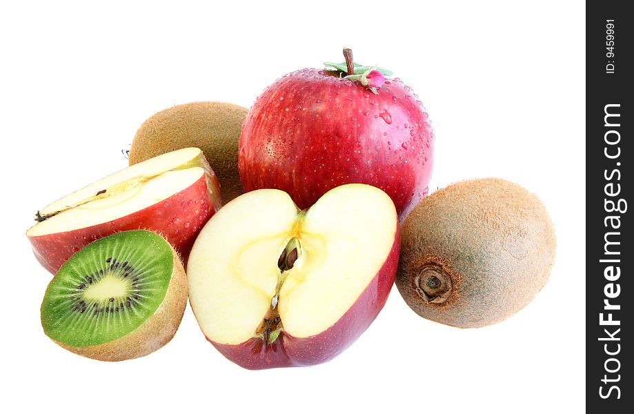 Apples and kiwi on a white background, it is isolated. Apples and kiwi on a white background, it is isolated.