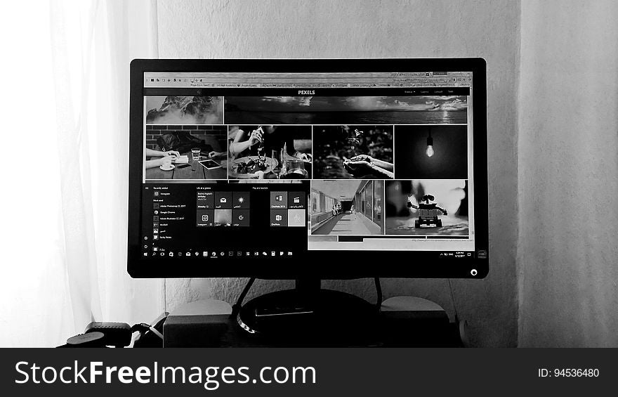 Black and white image of a desktop computer.